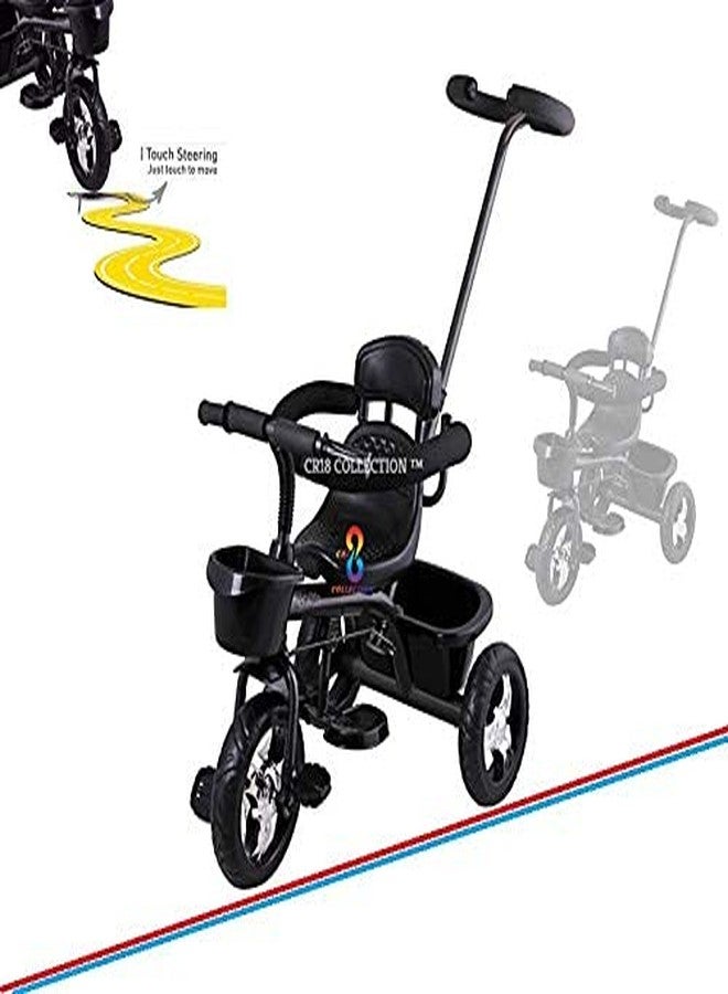 12FOR COLLECTION Stylish Baby Ride On Black Tricycle with Front and Back Basket, Parent Handle, Footrest for for Boys and Girls Toddler Age 1 Year and Above, Multicolor - Image 3
